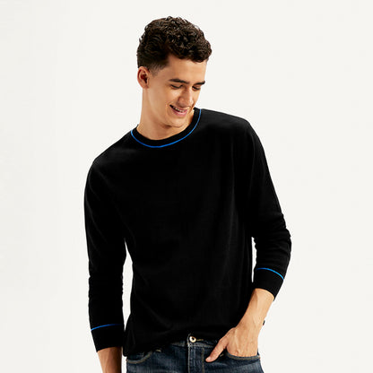 LEVI'S® MEN'S SOLID BLACK CREW NECK SWEATER - BLACK