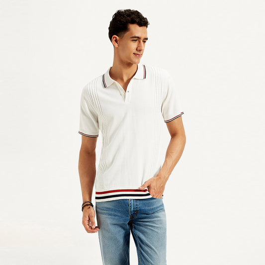 LEVI’S® MEN'S STRIPED SLIM FIT POLO T-SHIRT - WHITE