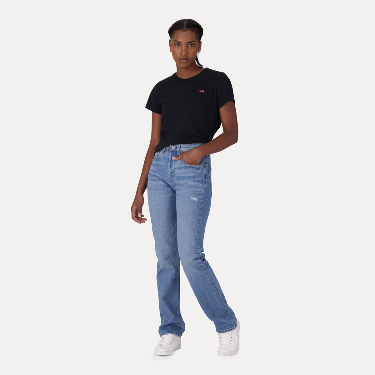 LEVI'S® WOMEN'S 501® ORIGINAL CROPPED JEANS - MED INDIGO - WORN IN