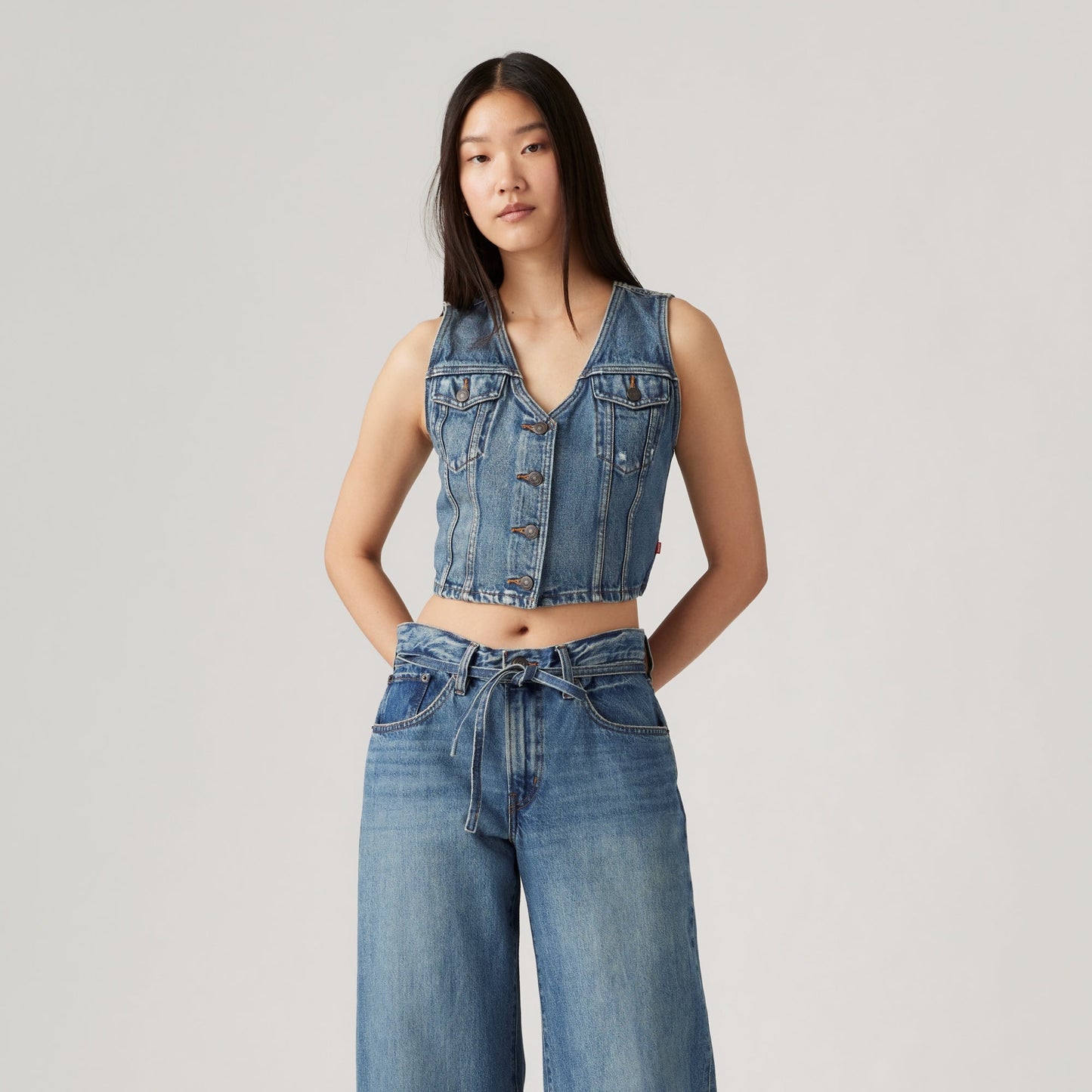LEVI'S® WOMEN'S BELLA DENIM CORSET - MED INDIGO - WORN IN