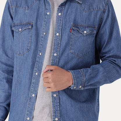 LEVI'S® MEN'S CLASSIC STANDARD FIT WESTERN SHIRT - DARK INDIGO - WORN IN
