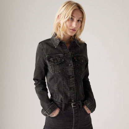 LEVI'S® WOMEN'S SLIM TAILORED TRUCKER JACKET - MED INDIGO - WORN IN