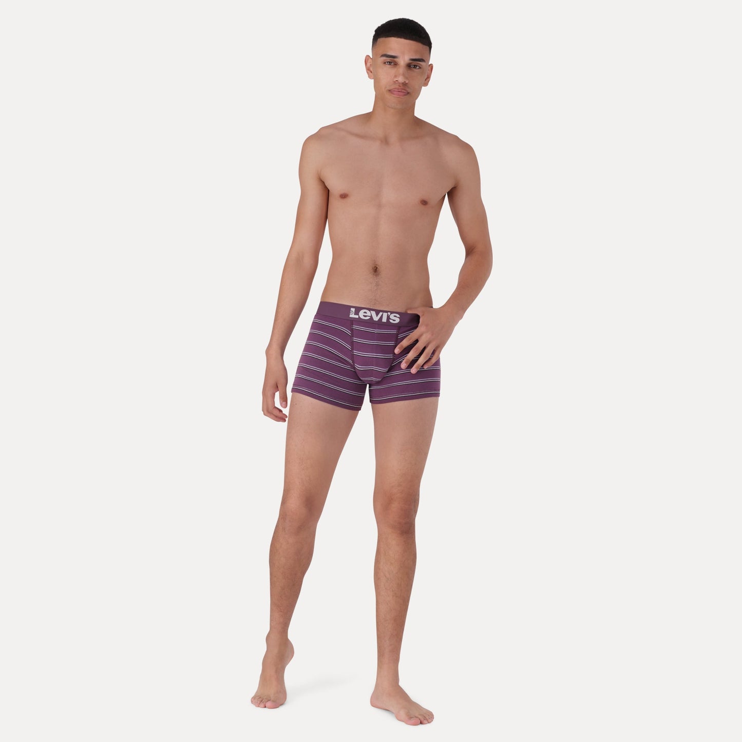 T-SHIRT STRIPE BOXER BRIEFS - BURGUNDY