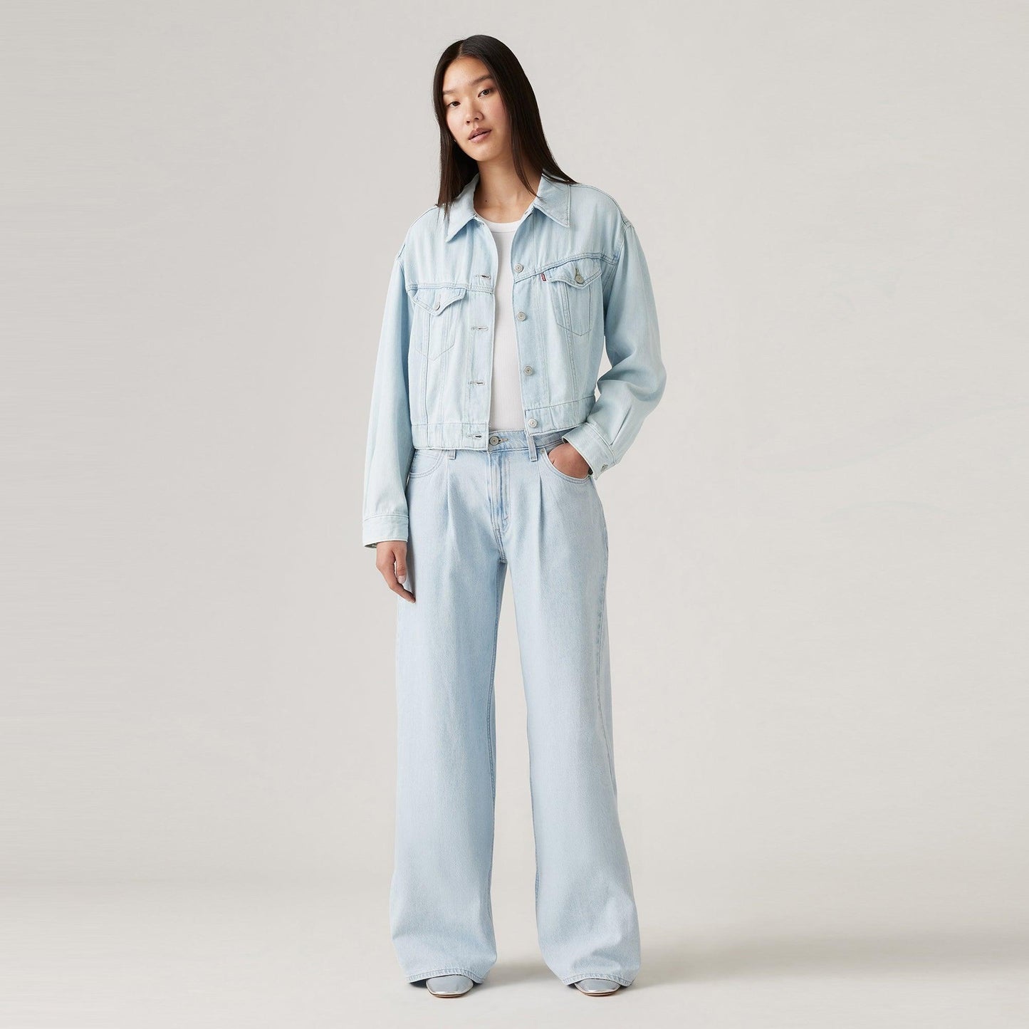 BAGGY DAD WIDE-LEG JEANS - LIGHT INDIGO - FLAT FINISH