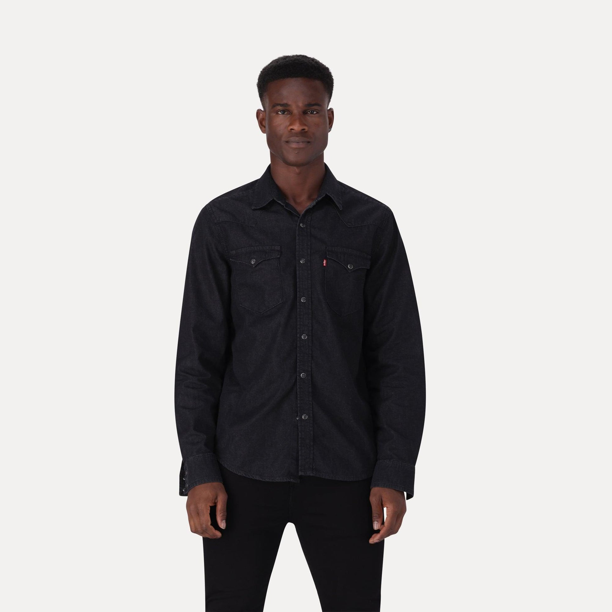 CLASSIC STANDARD FIT WESTERN SHIRT - BLACK