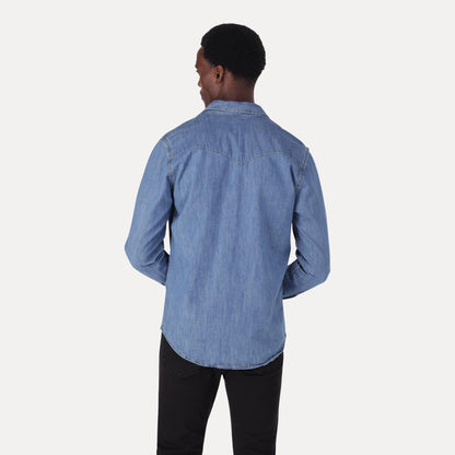 CLASSIC STANDARD FIT WESTERN SHIRT - MED INDIGO - WORN IN