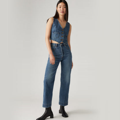 LEVI'S® WOMEN'S RIBCAGE STRAIGHT ANKLE TAILORED JEANS - DARK INDIGO - WORN IN