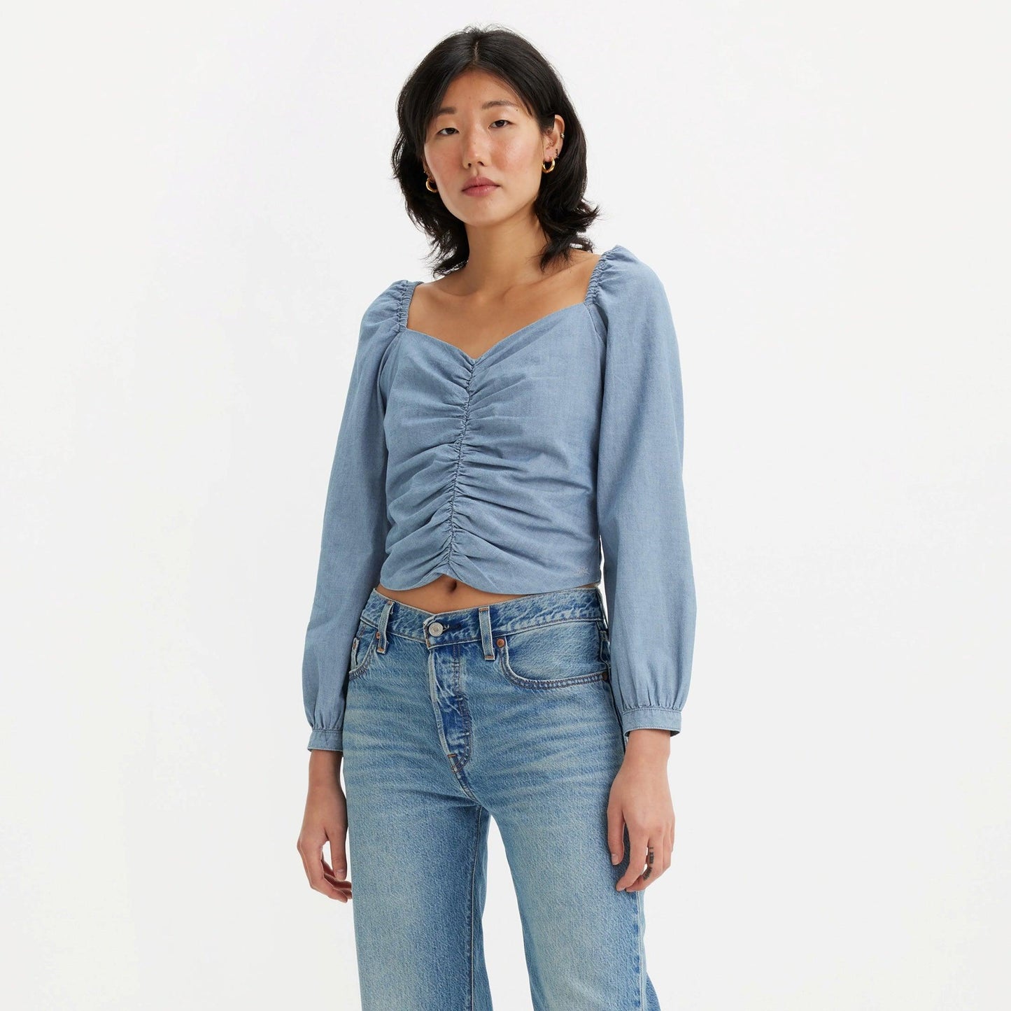 LIVIE LONG-SLEEVE BLOUSE - MED INDIGO - WORN IN